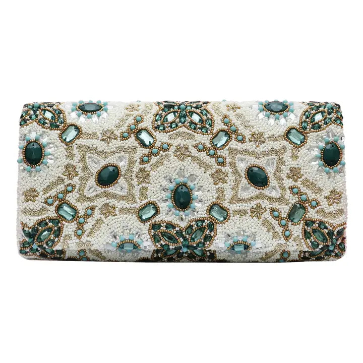 Stones Beaded Clutch - Ivory