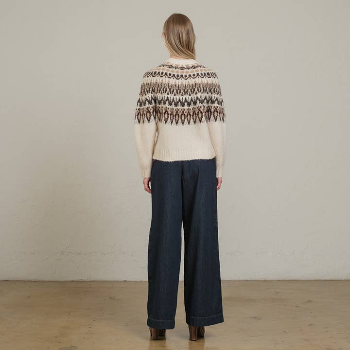 Nordic Pattern Knit Sweater - Ivory Mix