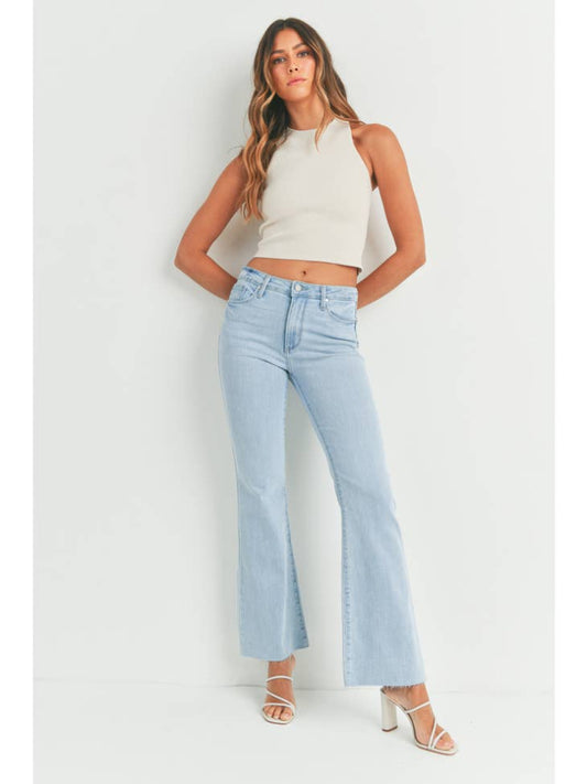 High Rise Scissor Hem Flare - Light Wash