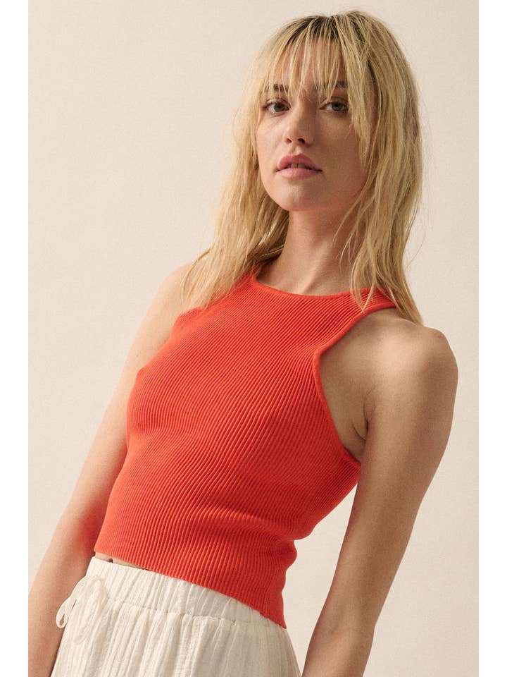 Rib Knit Crop Tank Top - Cherry Tomato