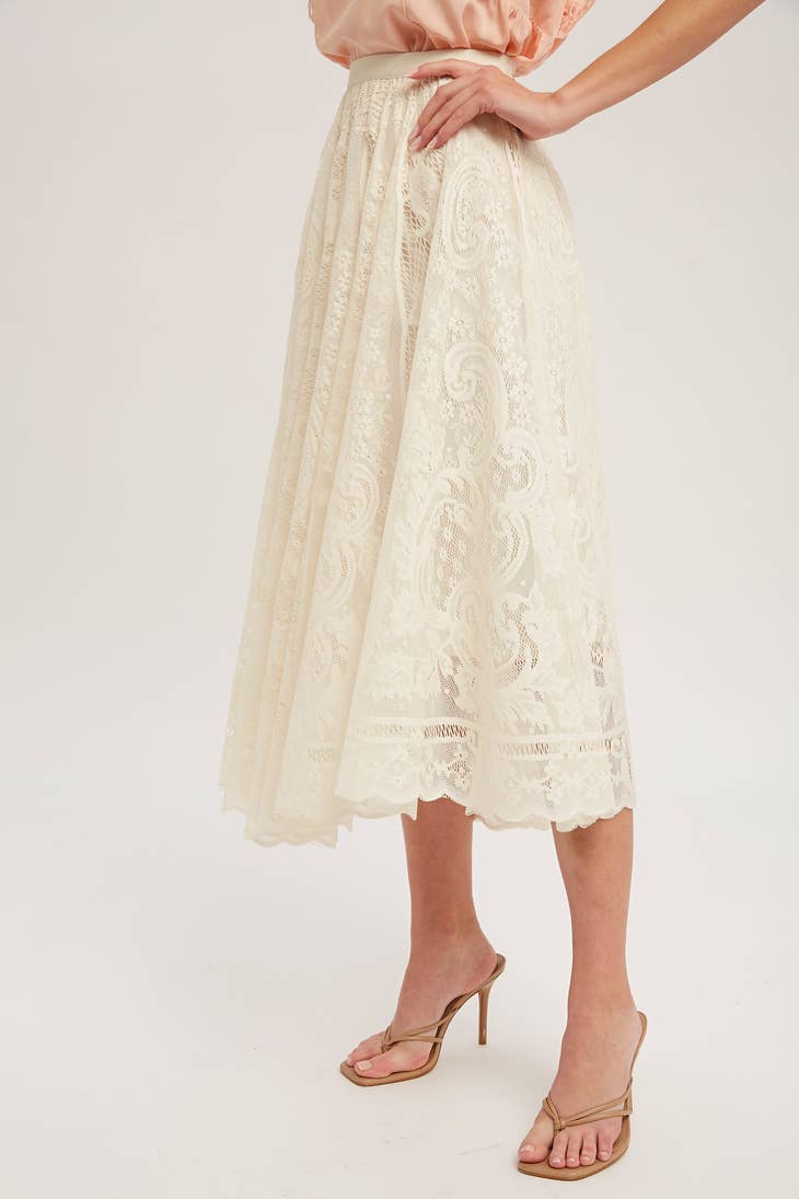 Lace Tulle Midi Skirt - Vanilla