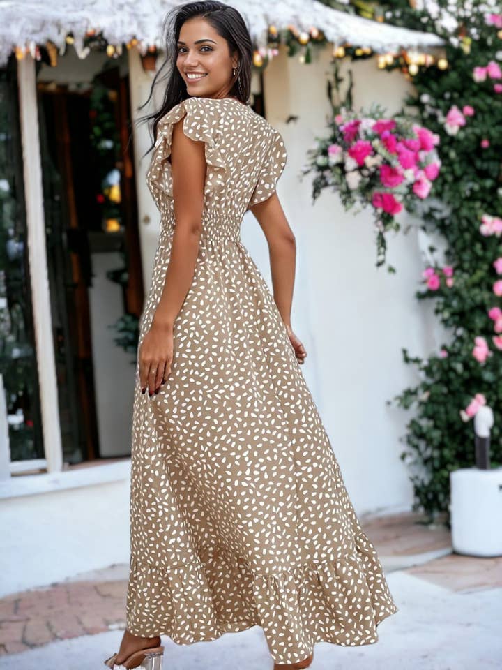 Abstract Print Maxi Dress - Brown
