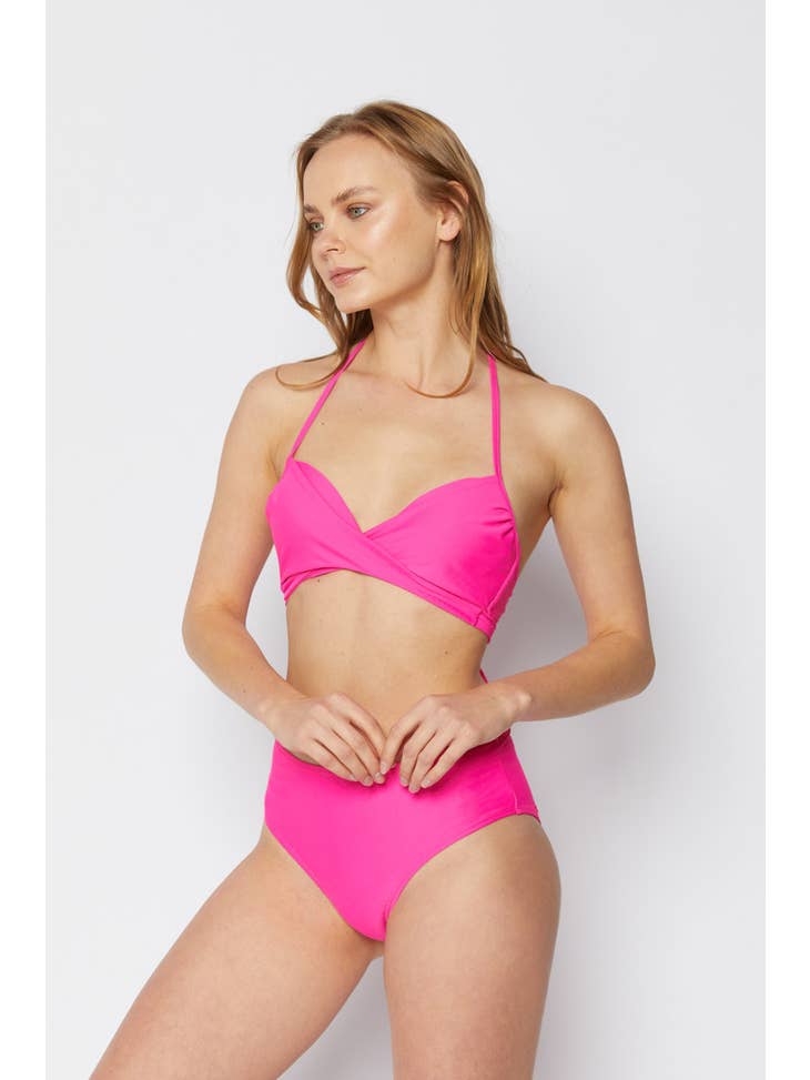 Moulded High Waisted Swimsuit - Pink