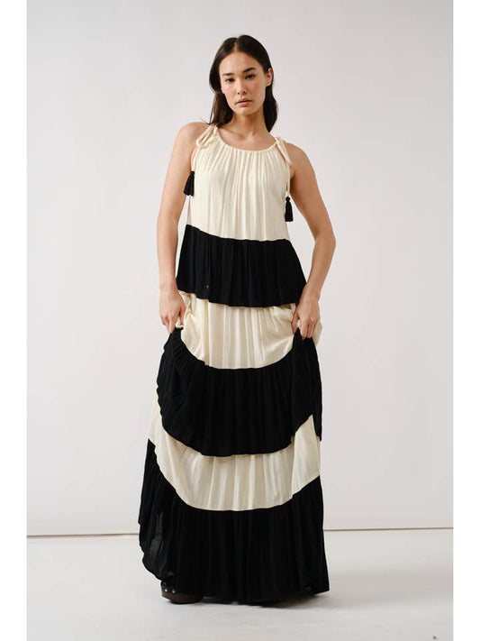 Color Blocked Maxi Dress - Natural/Black