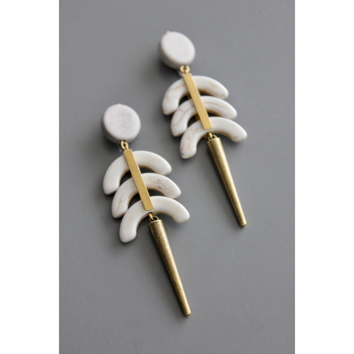 White Geometric Post Earrings