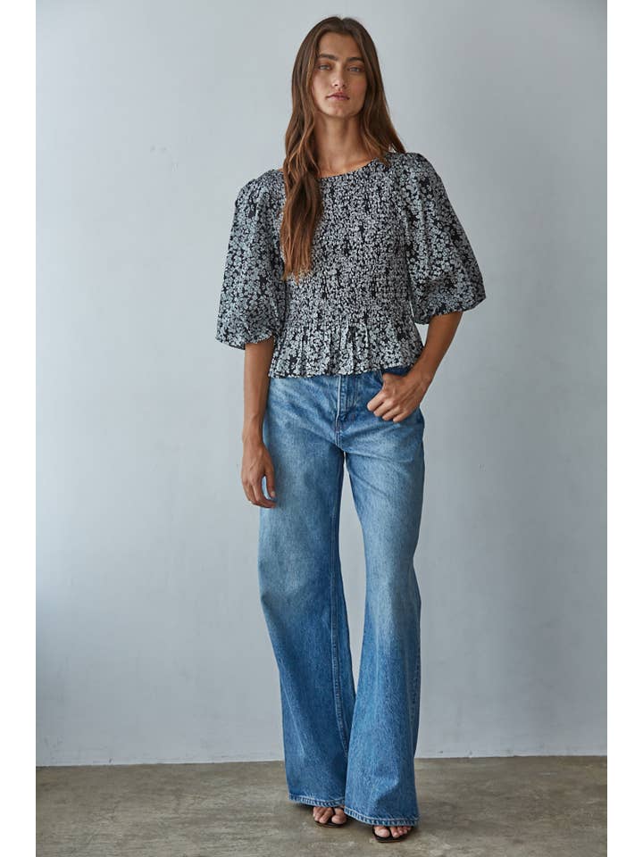Floral Smocked Top - Black Multi
