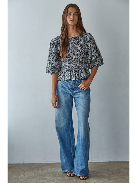 Floral Smocked Top - Black Multi