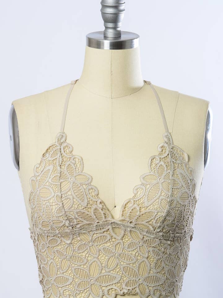 Floral Lace Racerback Bralette - Taupe