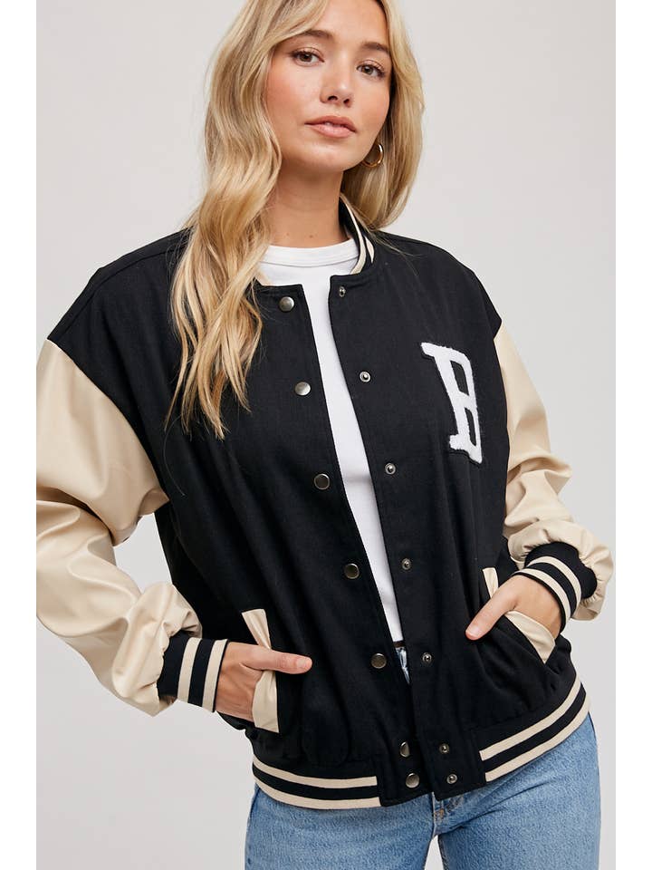 Color Block Varsity Jacket Black