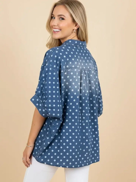Polka Dot Denim Shirt - Dark Denim