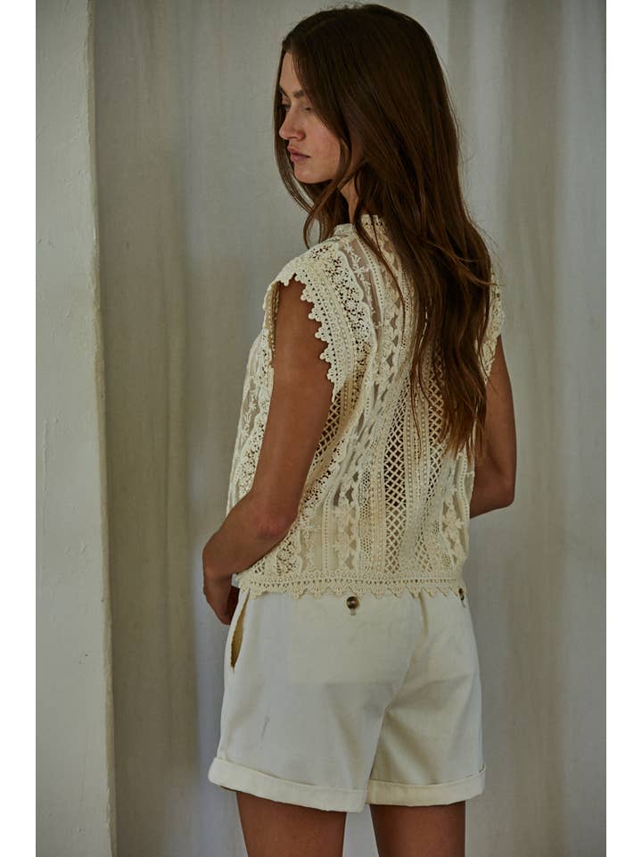 Woven Cotton Lace Top - Natural