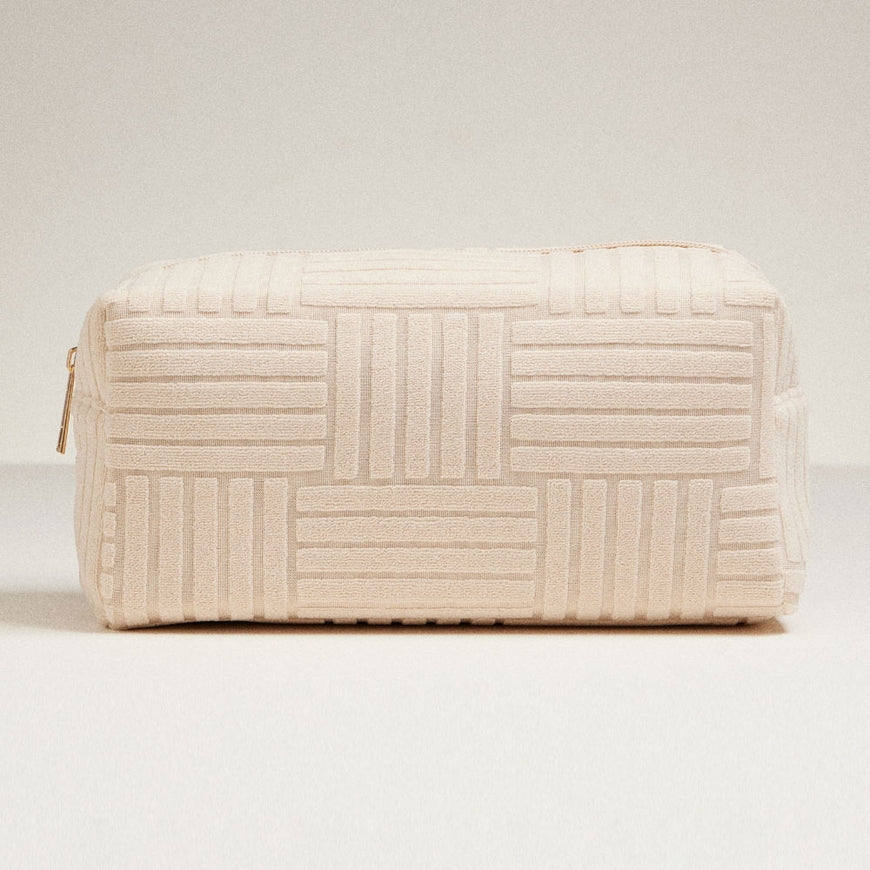 Grid Pattern Cosmetic Pouch - Beige
