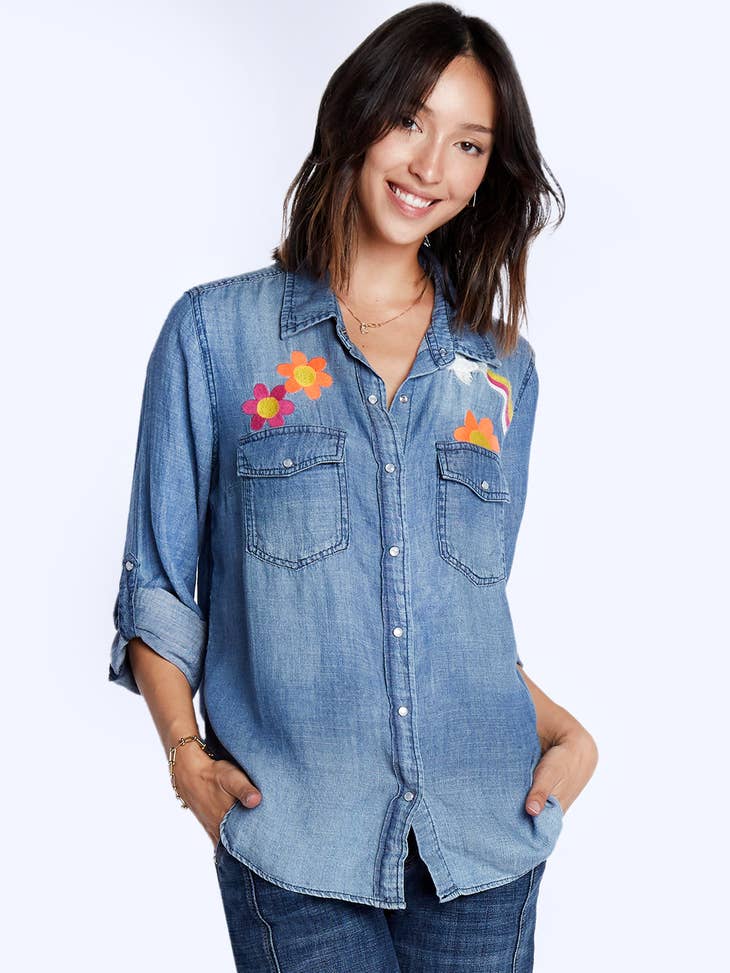 Peace & Love Shirt - Light Wash Blue Denim
