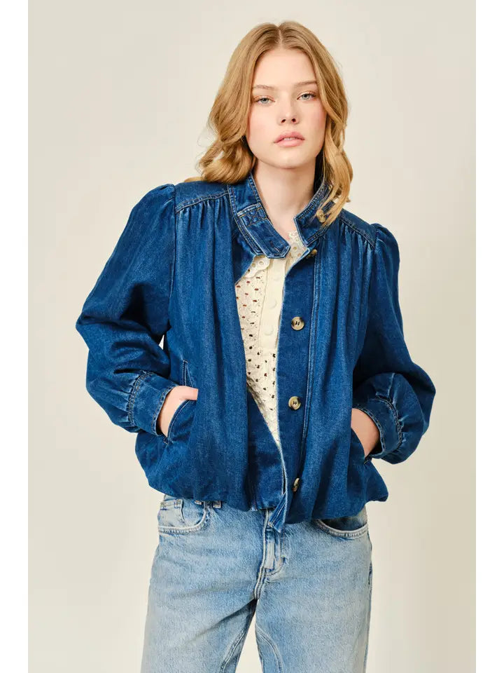 Bubble High Neck Jacket - Dark Denim