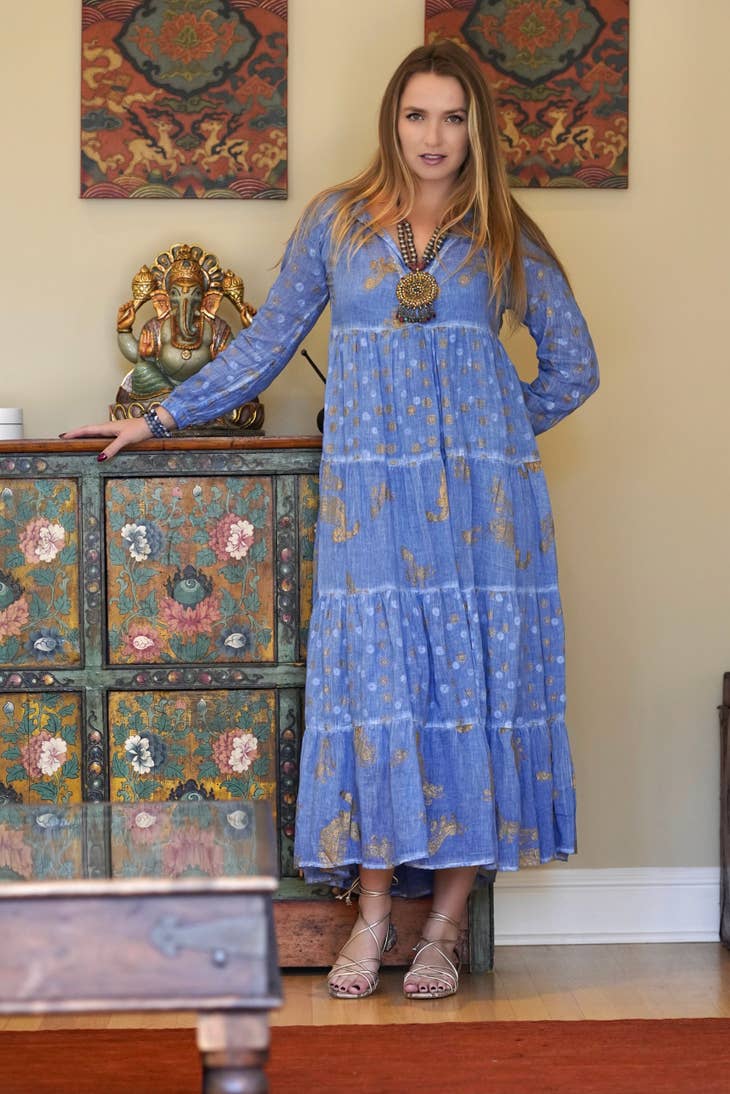 Pamo Tiered Maxi Dress - Blue