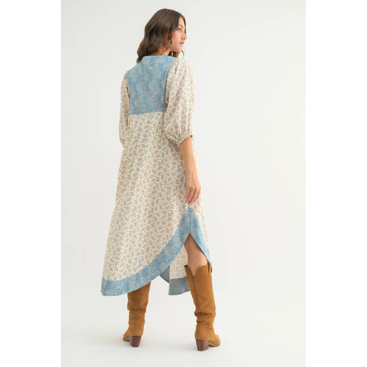 Nature Print Midi Dress - Natural/Blue