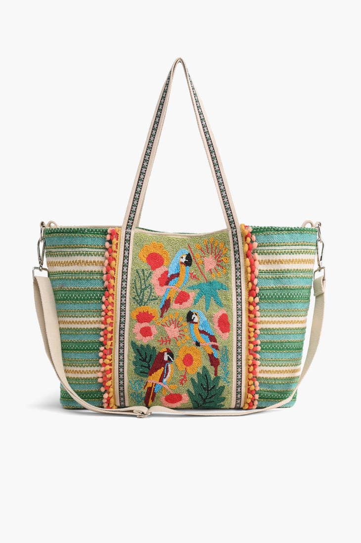 Morning Glory Hand Beaded Tote