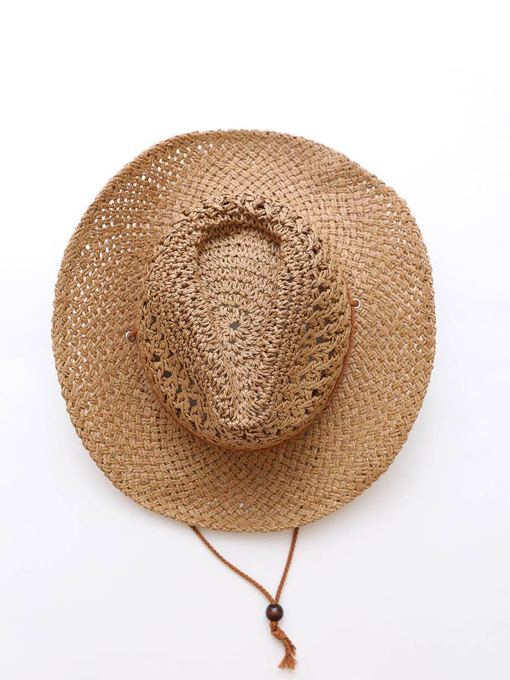 Weaved Western Cowboy Hat - Cognac