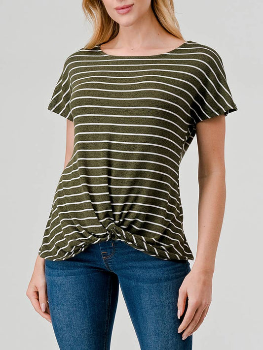 Twist Front Top - Olive/White