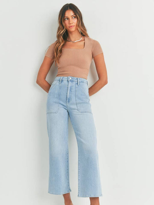 Wide Leg Cargo Pocket - Light Wash