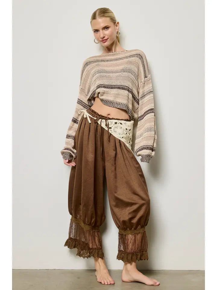 Lace Trim Bloomer Pants - Espresso
