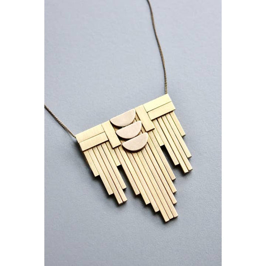 Brass Art Deco Pendant Necklace