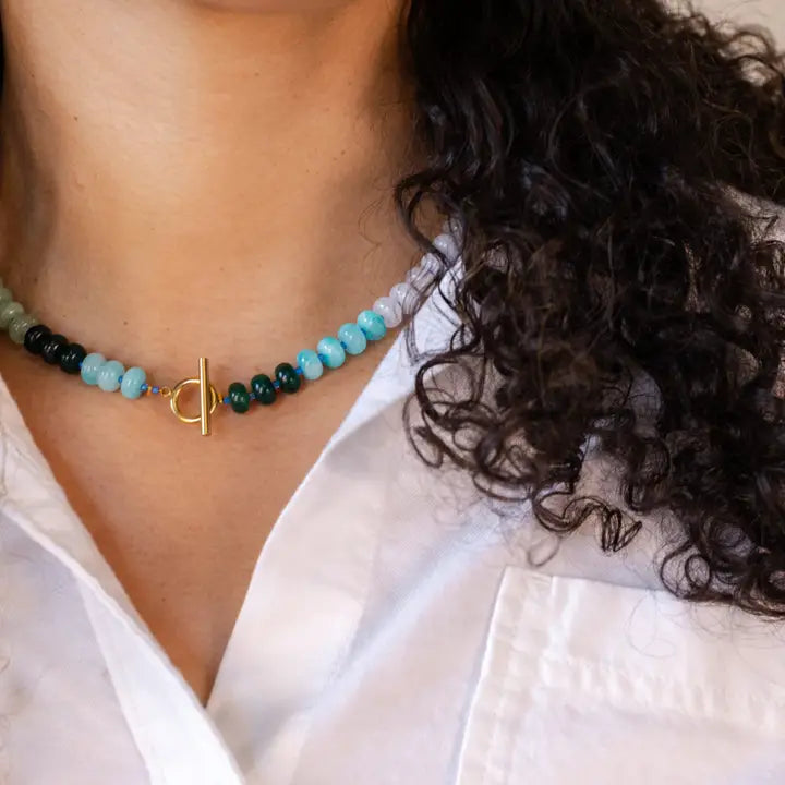 Bold Gemstone Beaded Necklace - Rainbow Quartz