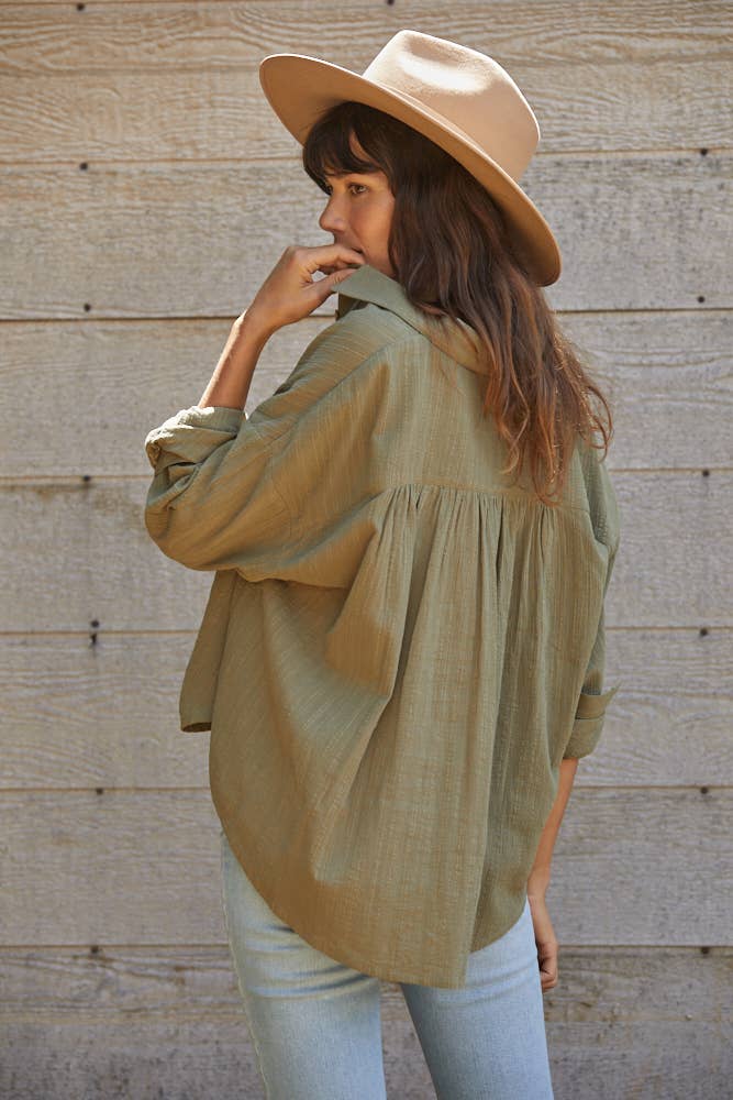 Textured Button Down - Olive