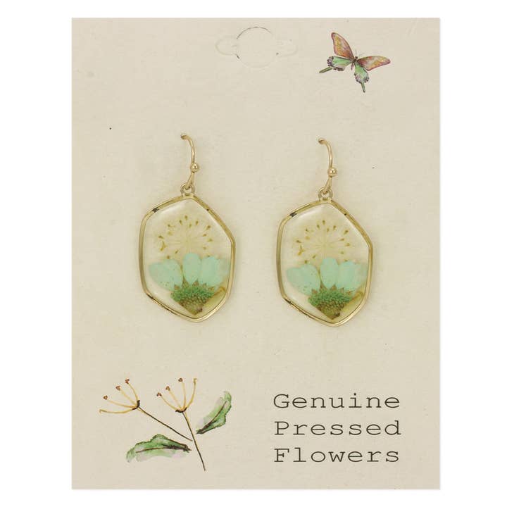 Dried Floral Earrings - Cottage Floral Green