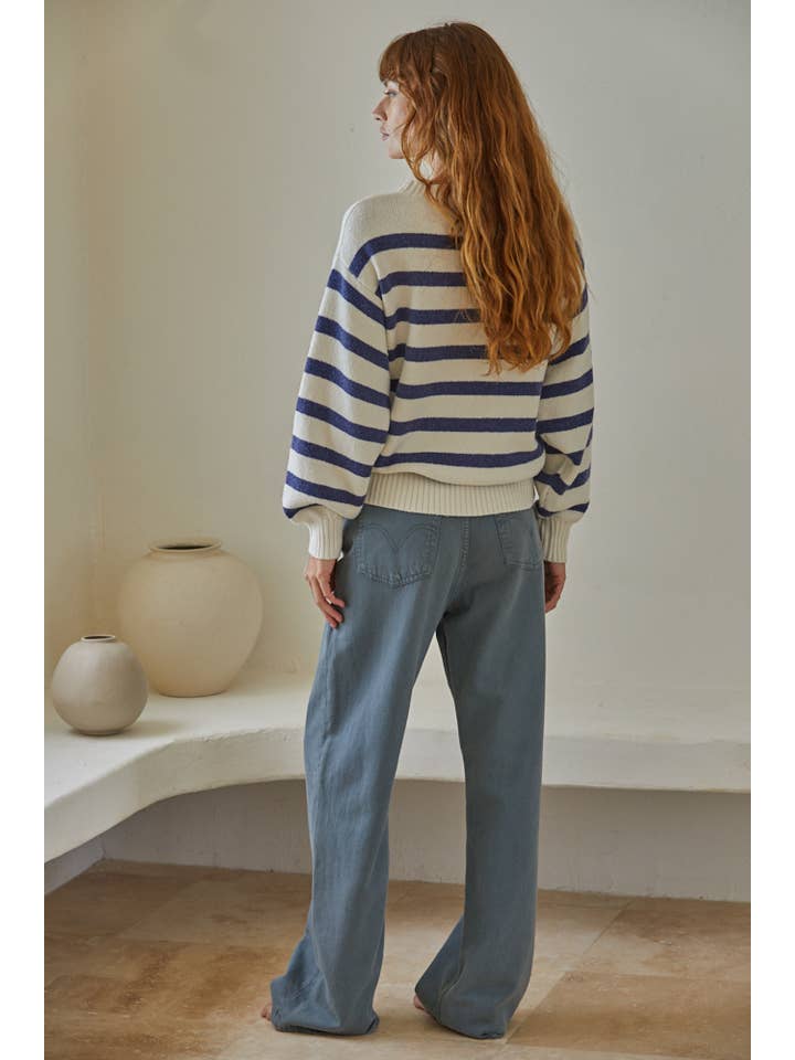 Davis Striped Sweater - Ivory Blue