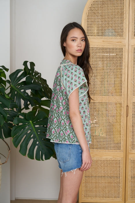 Kimberly Top - Green Block Print