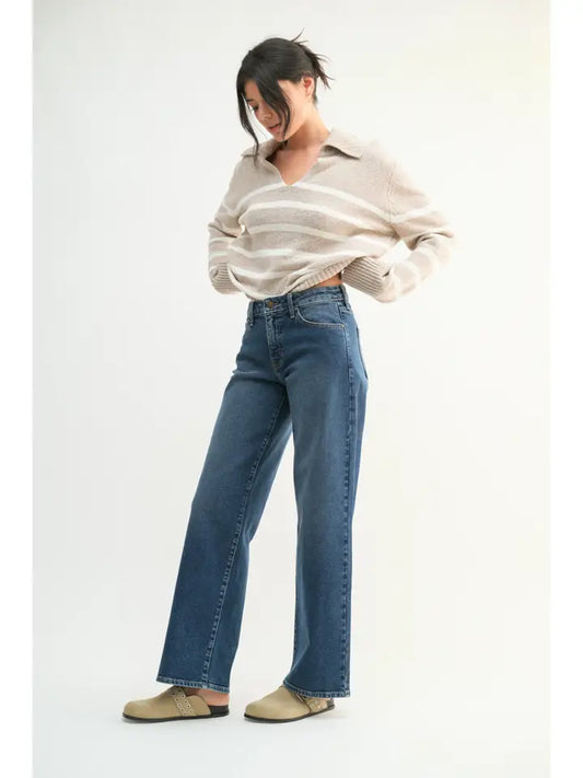 Mid Rise Slim Wide Leg - Dark Wash