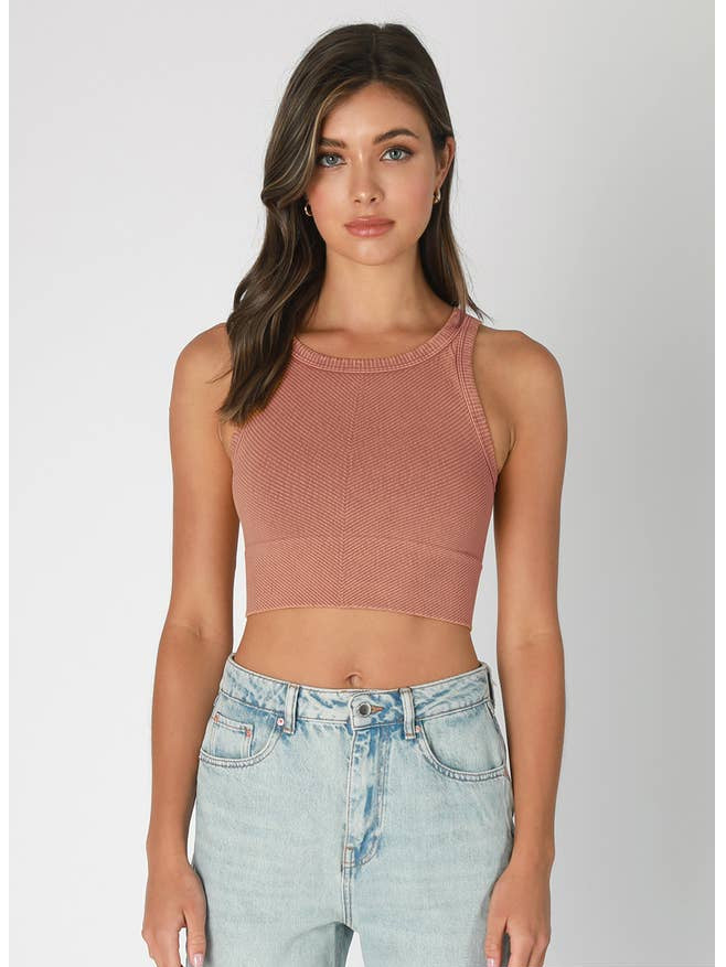 Chevron Highneck Crop Top - Vintage Terracotta