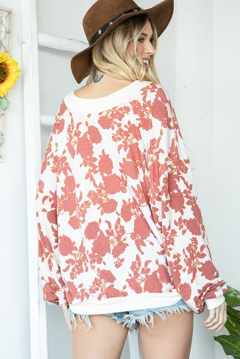 Reversible Floral Twist Pullover - Rust