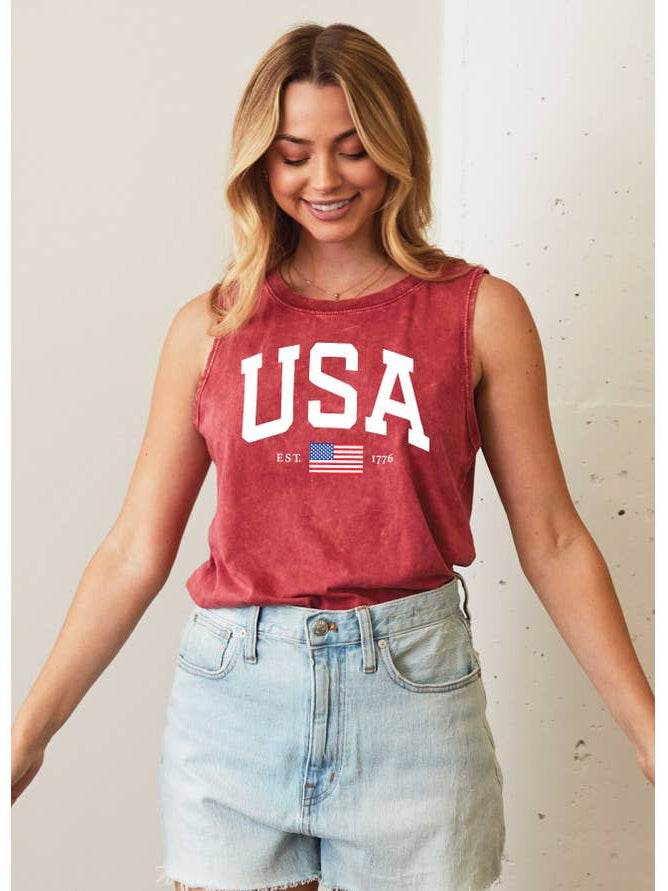 USA Est.1776 Mineral Tank - Cardinal