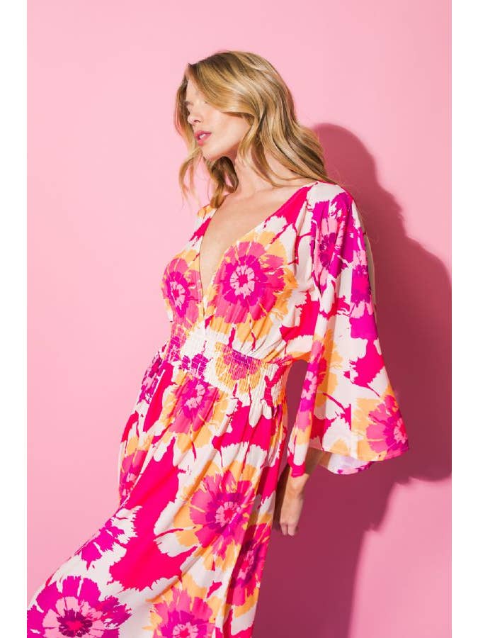 Printed Woven Maxi Dress - Fuscha