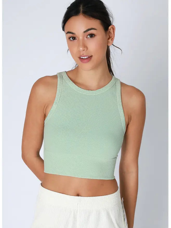 Chevron Highneck Crop Top - Vintage Oasis