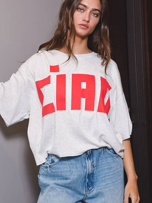 Ciao Boxy Tee - Heather Grey/Red