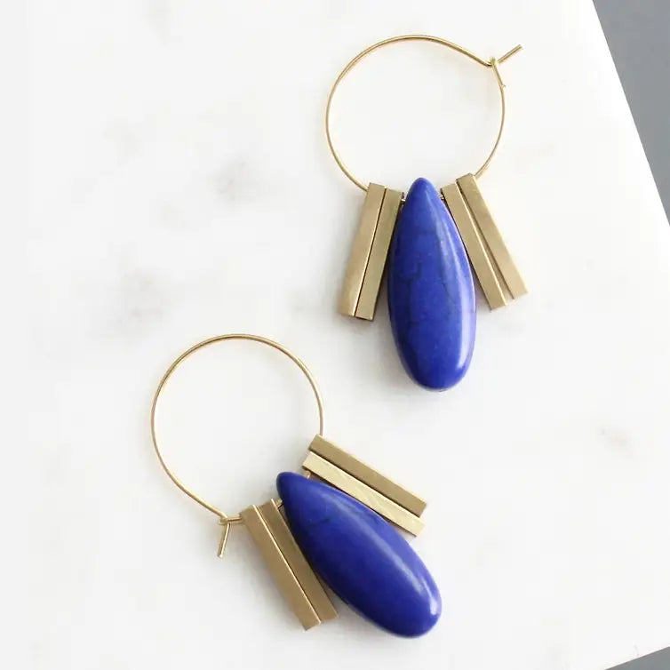Cobalt Art Deco Hoop Earrings