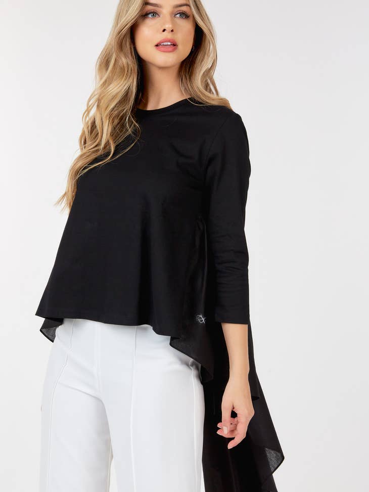 Ruffle High Low Top - Black