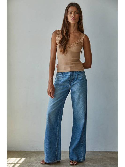 Fallen For Lace Tank - Almond