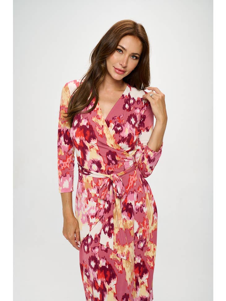 Abstract Print V Neck Wrap Dress - Sienna