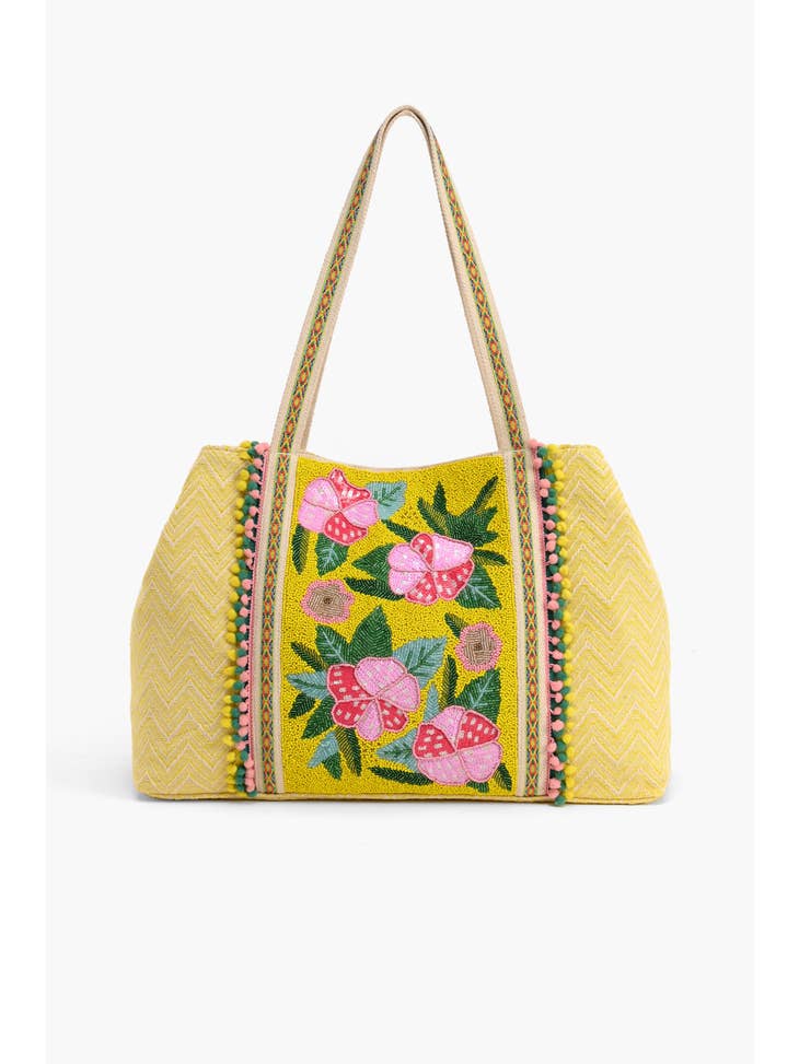 Blazing Yellow Hibiscus Embellished Tote