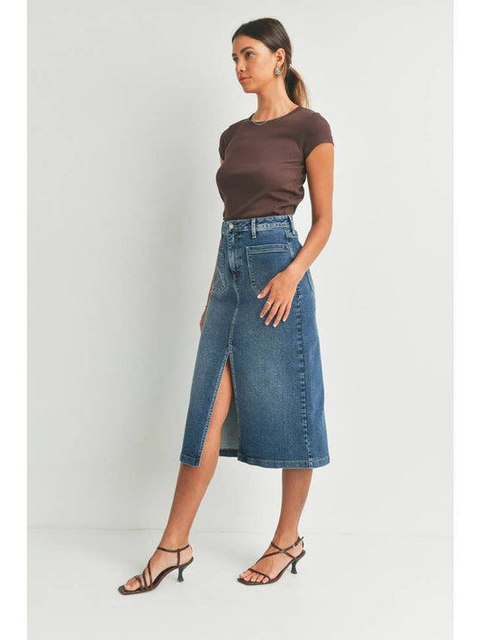 Utility Pocket Midi Skirt - Dark Wash