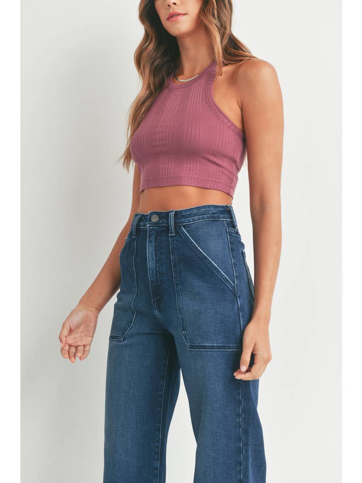 Wide Leg Cargo Pocket - Dark Wash