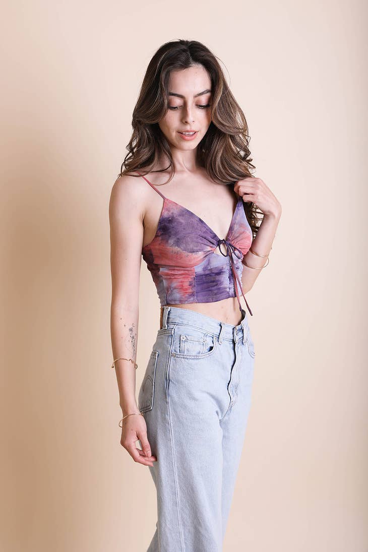 Tie Dye Mesh Keyhole Brami - Coral Purple