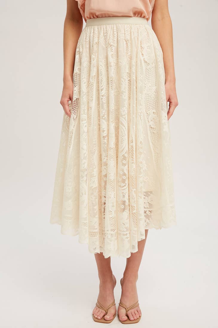 Lace Tulle Midi Skirt - Vanilla
