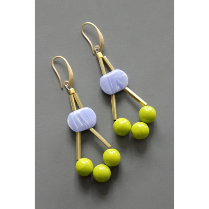 Geometric Lavender and Moss Green Earrings