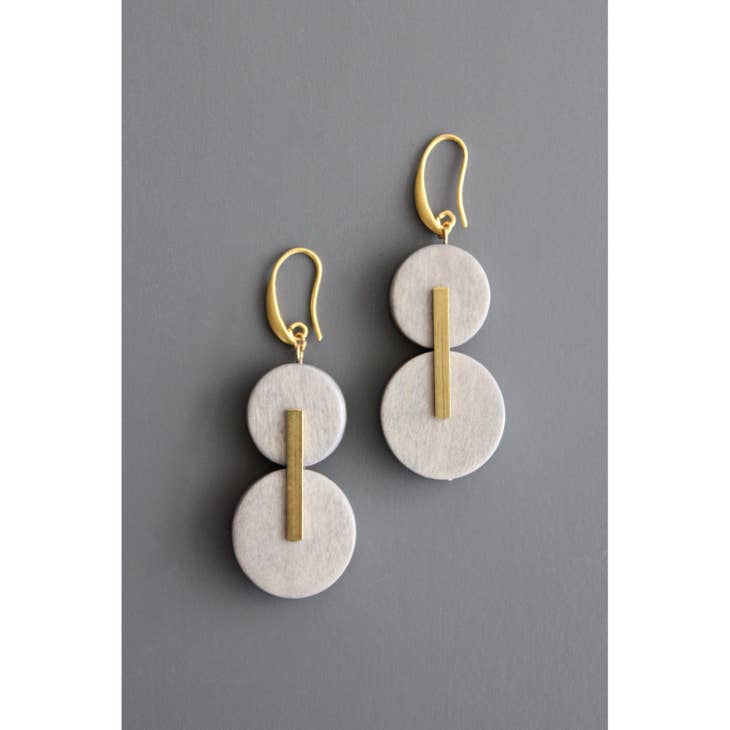 Gray Wood and Brass Earrings