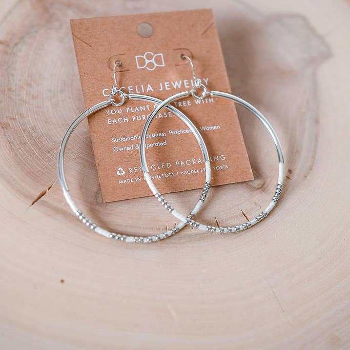 Seed Bead Hoop Earring - Silver